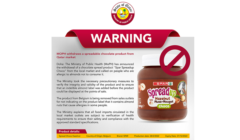 MOPH Withdraws a Spreadable Chocolate Product From Qatar Market